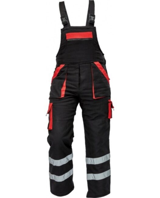 Cerva MAX WINTER RFLX Kalhoty pracovní s laclem zimní černá/červená 52