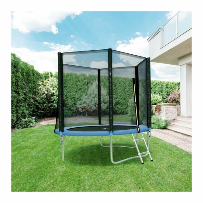Záhradní trampolína – Ø 244 x 180 cm – 80 kg – síťovina – černá/modrá - Trampolíny Gymrex