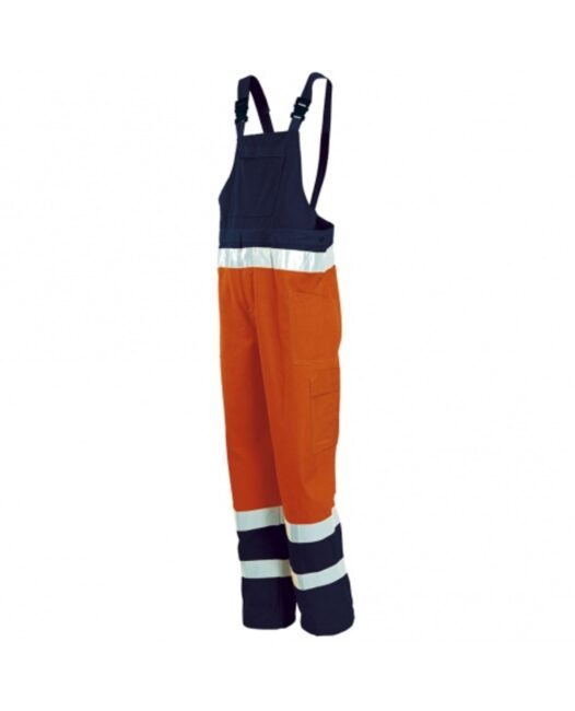 ISSA 8435 Kalhoty pracovní s laclem reflexní oranžová/modrá  XL