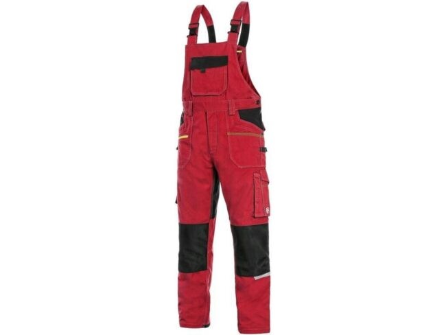 CXS STRETCH pánské Kalhoty pracovní s laclem červená/černá  52
