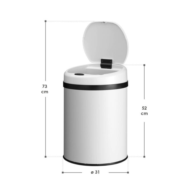 Juskys Kulatý odpadkový koš se senzorem - 30 L - bílý