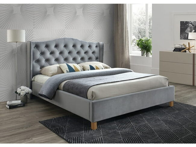 Signal Čalouněná postel ASPEN VELVET 160 x 200 cm barva šedá / dub